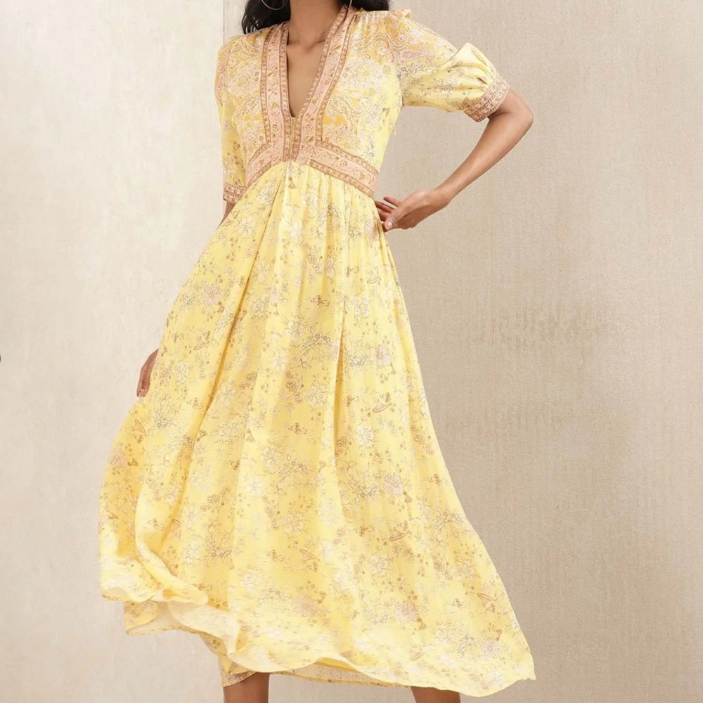RITU KUMAR Floral Yellow Dress Size XS